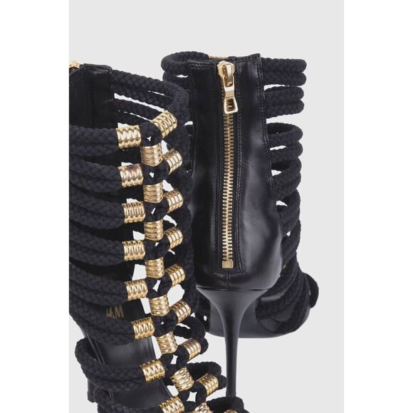 BALMAIN x H&M Sandal Boots Size 38 US 7 Womens Black Strappy Heels Pumps RARE! - Picture 12 of 12
